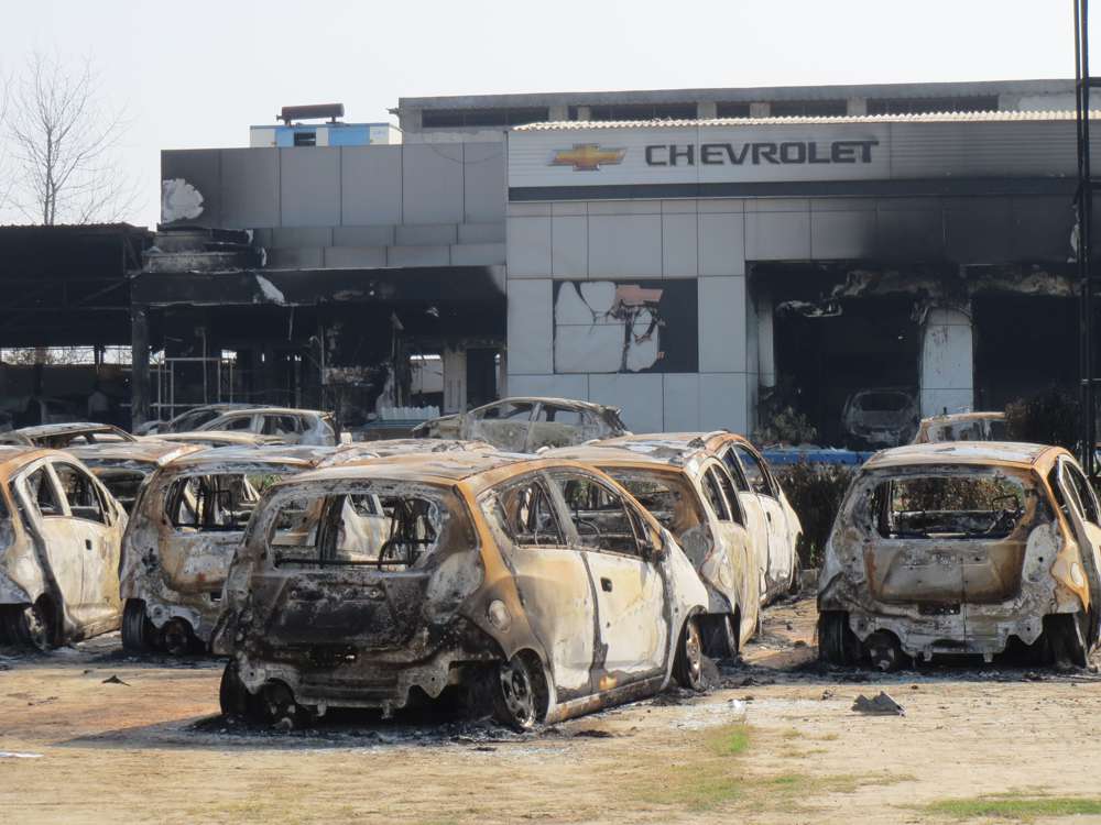 More than 200 cars were gutted in the Chervolet showroom on Rohtak-Sonipat road. More than 200 cars were gutted in the Chervolet showroom on Rohtak-Sonipat road.