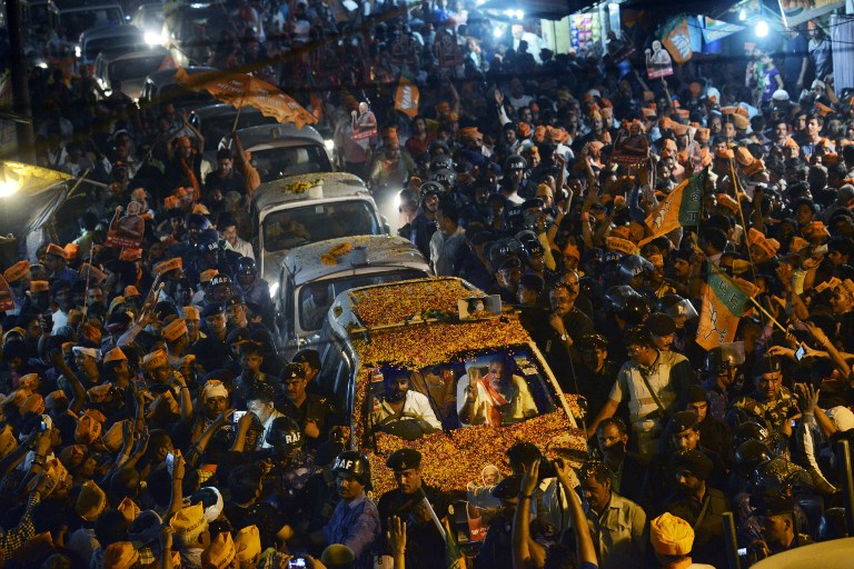 Modi campaigning in Varanasi ahead of the 2014 elections. Roberto Schmidt/AFP Modi campaigning in Varanasi ahead of the 2014 elections. Roberto Schmidt/AFP