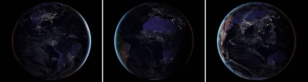 These three composite images provide full-hemisphere views of Earth at night. Photo Credit: Nasa These three composite images provide full-hemisphere views of Earth at night. Photo Credit: Nasa