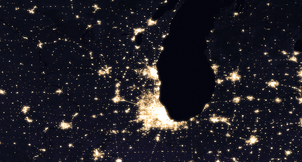Chicago night lights in 2016. Photo Credit: Nasa Chicago night lights in 2016. Photo Credit: Nasa