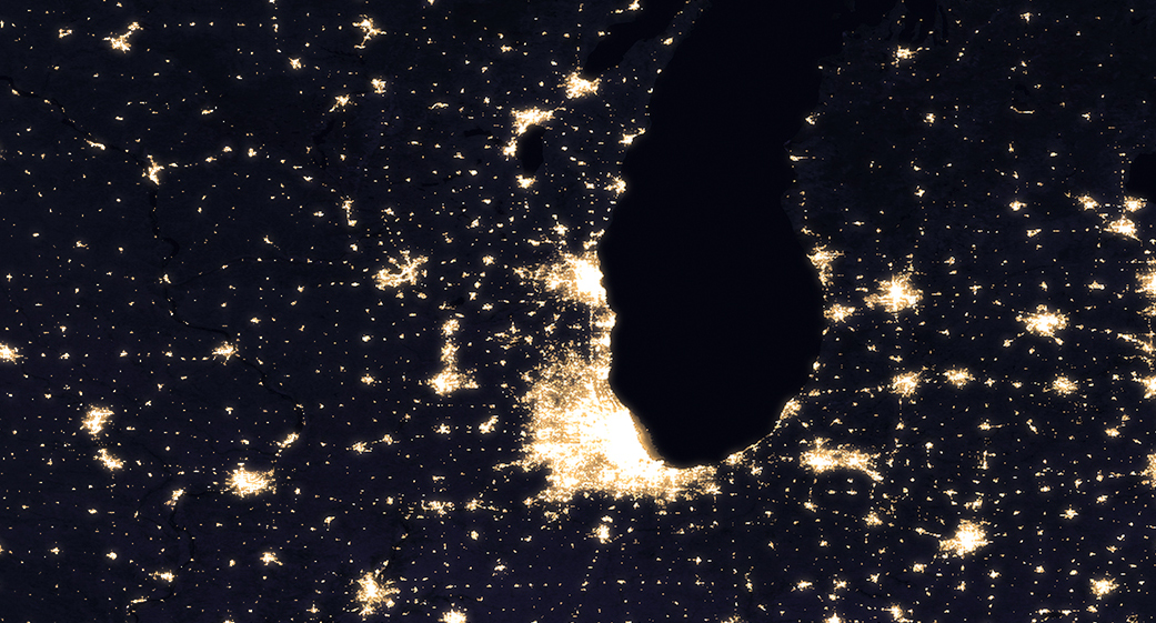 Chicago night lights in 2012. Photo Credit: Nasa Chicago night lights in 2012. Photo Credit: Nasa