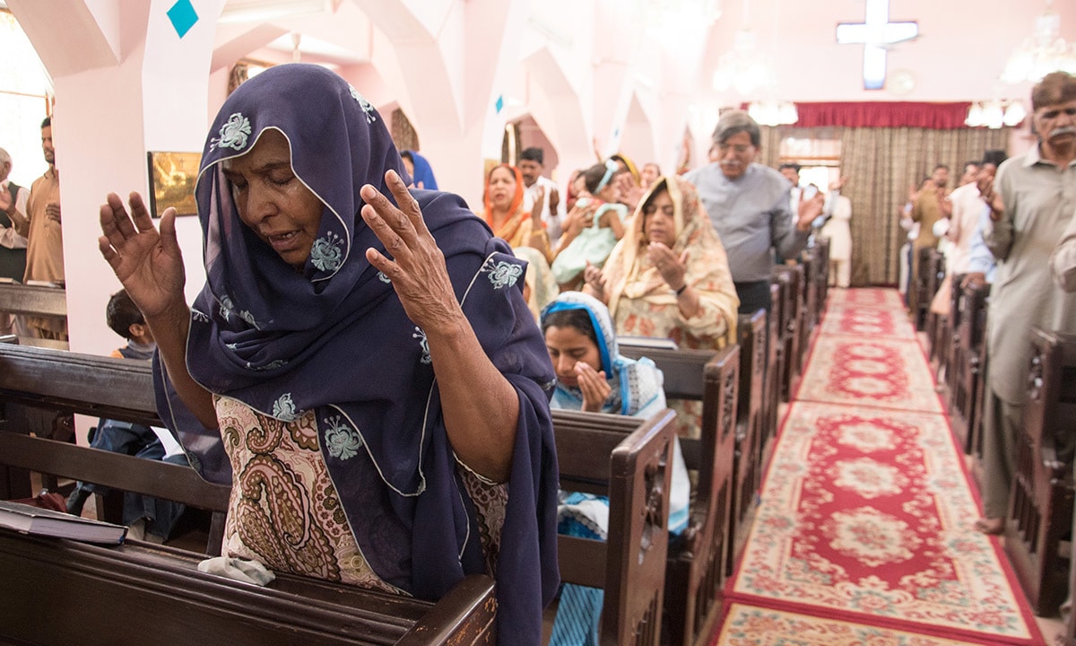 A woman weeps during service at St. Mary’s Church in Quetta | Sara Faruqi A woman weeps during service at St. Mary’s Church in Quetta | Sara Faruqi