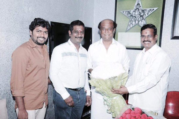 (L-R) Pa Ranjith, D Paranthaman, Rajinikanth and S Thanu. (L-R) Pa Ranjith, D Paranthaman, Rajinikanth and S Thanu.