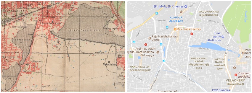 Velachery Lake. Source: Survey of India map, 1970 and Google maps. Velachery Lake. Source: Survey of India map, 1970 and Google maps.
