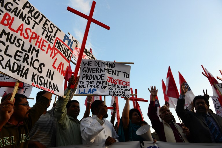 A protest against misuse of the blasphemy law in Islamabad in 2014. (Credit: Farooq Naeem / AFP) A protest against misuse of the blasphemy law in Islamabad in 2014. (Credit: Farooq Naeem / AFP)