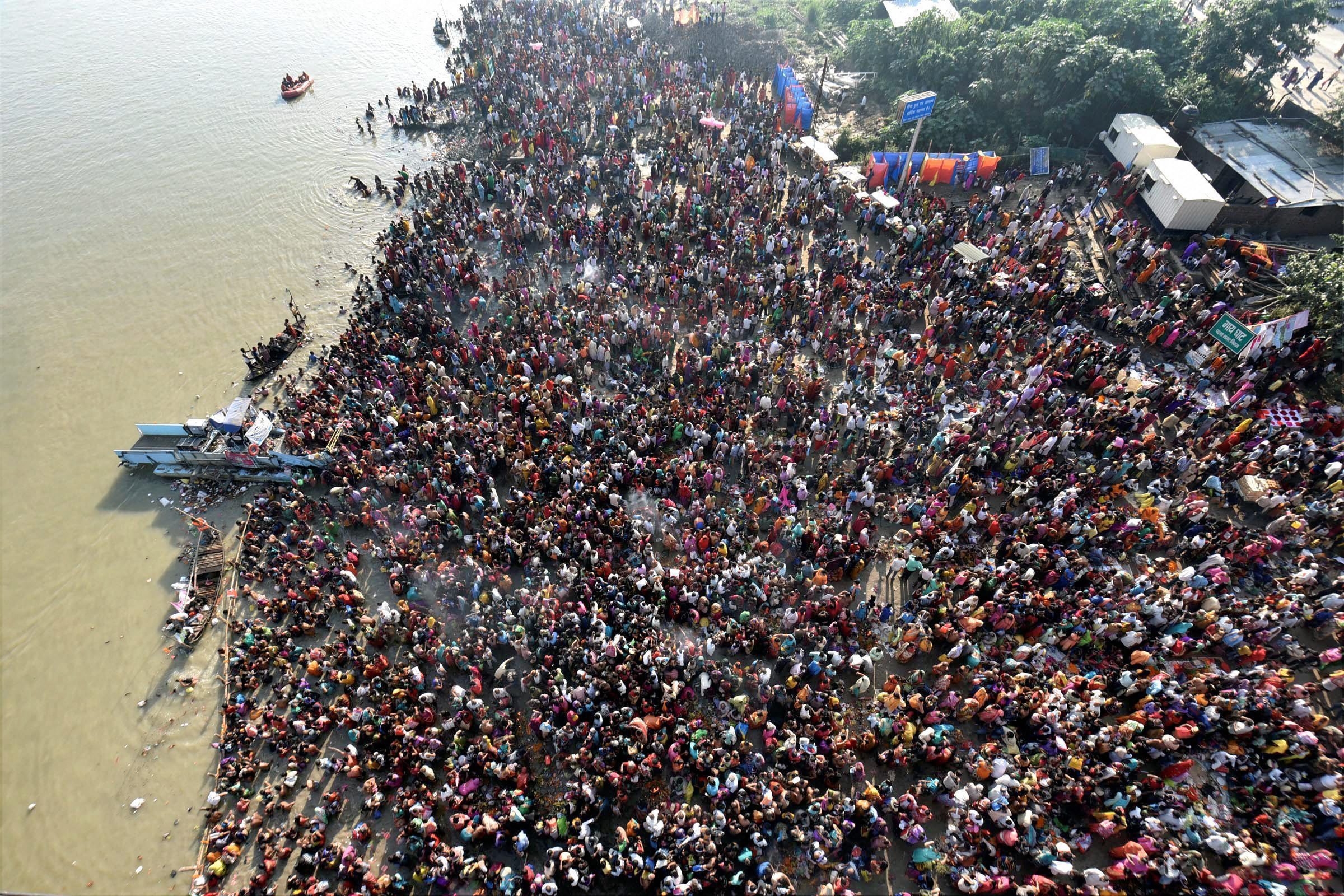 Kartik Purnima brings scores of devotees to the Ganga in Patna. (Credit: PTI) Kartik Purnima brings scores of devotees to the Ganga in Patna. (Credit: PTI)