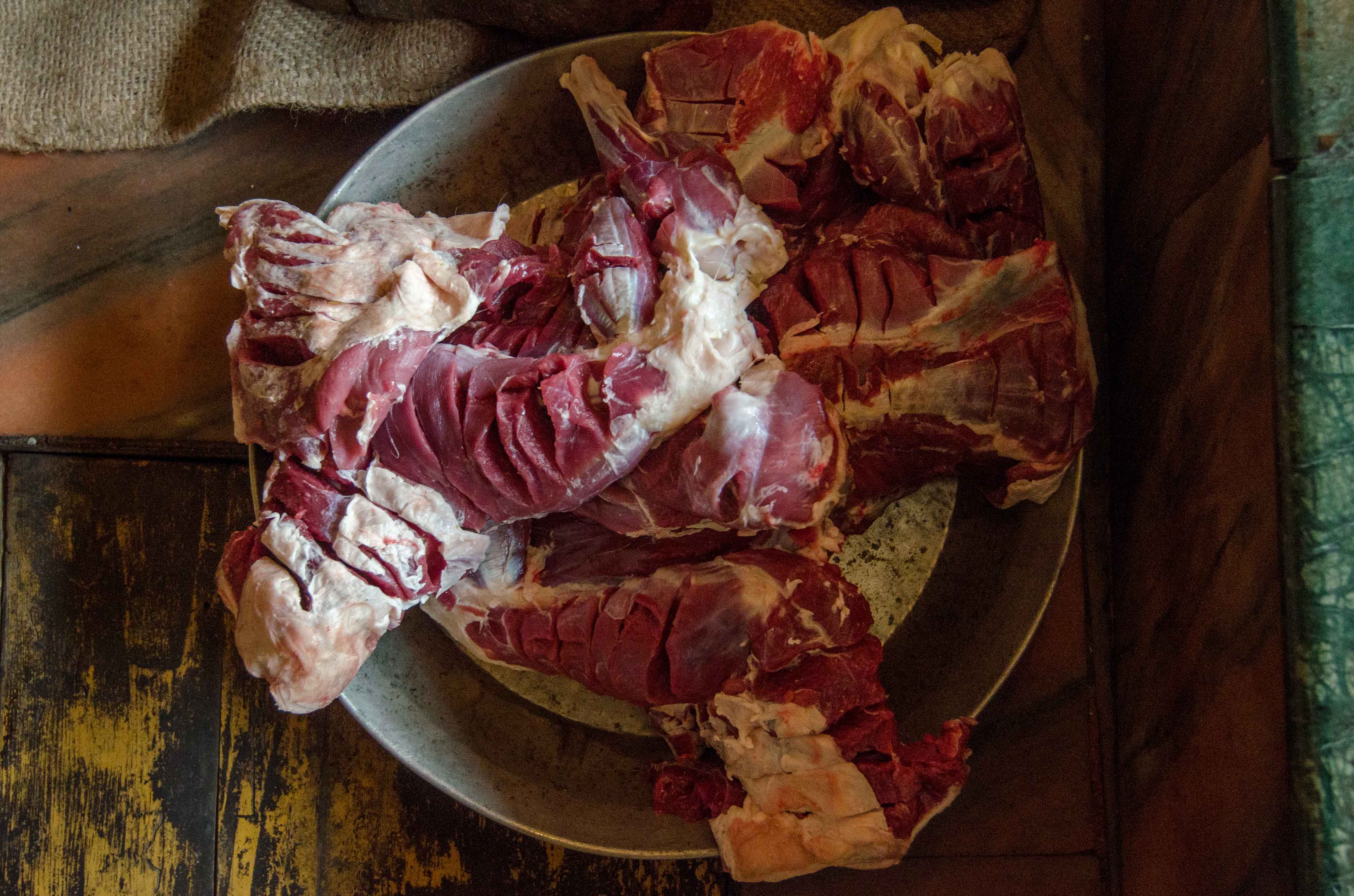 Chunks of lamb ready to be boiled. Photo: Rayan Naqash Chunks of lamb ready to be boiled. Photo: Rayan Naqash