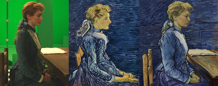 Real actors, dressed as subjects from Van Gogh’s paintings, were filmed on green screens. Image credit: Breakthru Films. Real actors, dressed as subjects from Van Gogh’s paintings, were filmed on green screens. Image credit: Breakthru Films.