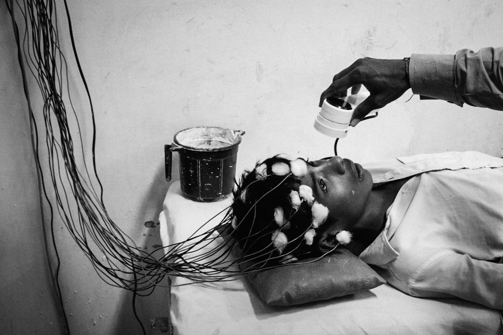 A boy suspected of having AES undergoing an electroencephalopathy (EEG), which indicates cerebral involvement in cases of encephalitis and detects background anomalies. Many survivors of AES develop neuropsychiatric deficits and loss of mental balance. A boy suspected of having AES undergoing an electroencephalopathy (EEG), which indicates cerebral involvement in cases of encephalitis and detects background anomalies. Many survivors of AES develop neuropsychiatric deficits and loss of mental balance.