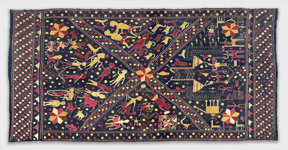 Handspun cotton plain weave with silk embroidery, unknown artist, Punjab, 20th Century. Photo Courtesy of Philadelphia Museum of Art. Handspun cotton plain weave with silk embroidery, unknown artist, Punjab, 20th Century. Photo Courtesy of Philadelphia Museum of Art.