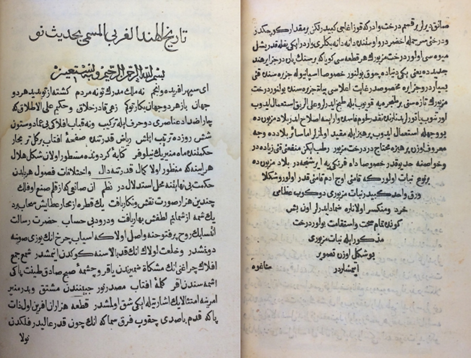 The first page and the end of the chapter on the History of the Western Indies. The text begins in Persian, with an explanation of the real nature of these fantastical images and descriptions, and ends in Ottoman Turkish with information about the culinary delights of the islands (BL Or.80.b.7) The first page and the end of the chapter on the History of the Western Indies. The text begins in Persian, with an explanation of the real nature of these fantastical images and descriptions, and ends in Ottoman Turkish with information about the culinary delights of the islands (BL Or.80.b.7)