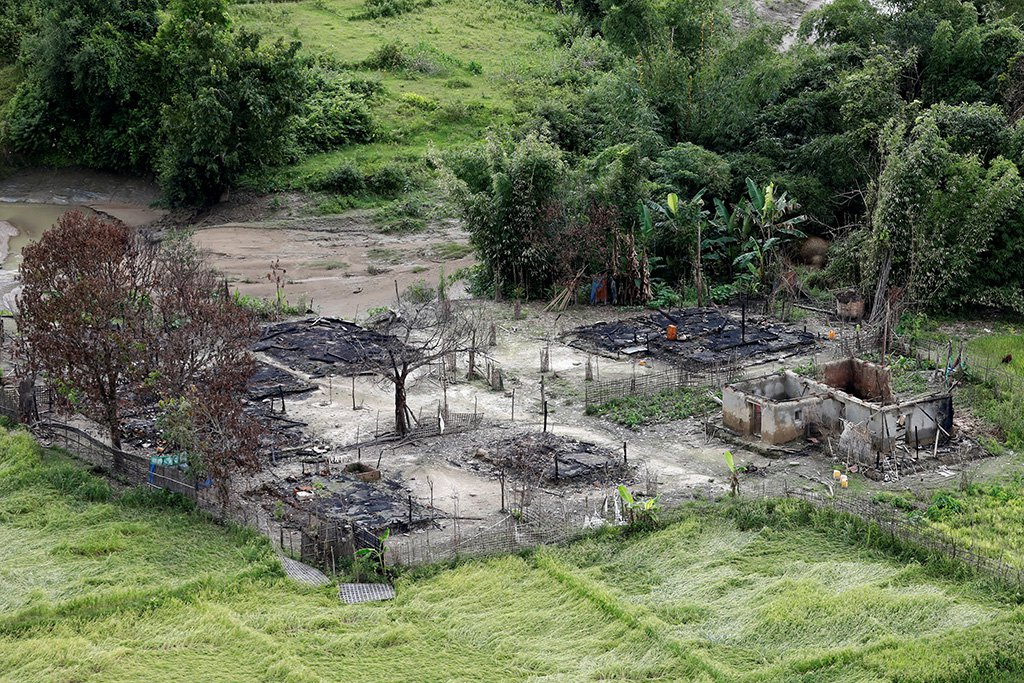 Aerial view of a burned Rohingya village near Maungdaw, north of Rakhine state, Myanmar September 27, 2017. Photo credit: Reuters Aerial view of a burned Rohingya village near Maungdaw, north of Rakhine state, Myanmar September 27, 2017. Photo credit: Reuters