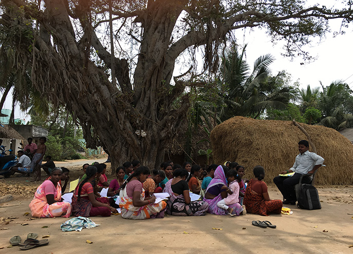 The weekly meeting of microfinance borrowers in a village near Villupuram. 