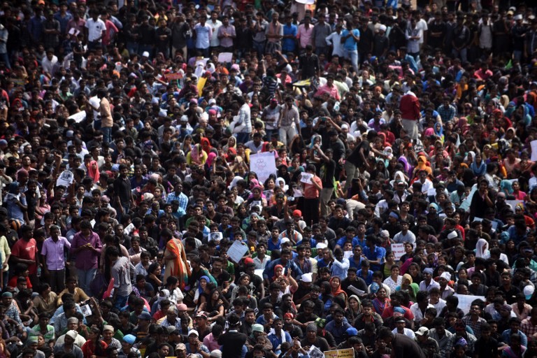 The crowds at Chennai's Marina Beach last week. Photo: Arun Sankar/AFP The crowds at Chennai's Marina Beach last week. Photo: Arun Sankar/AFP