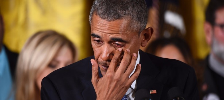 Barack Obama wipes back tears while unveiling gun control measures