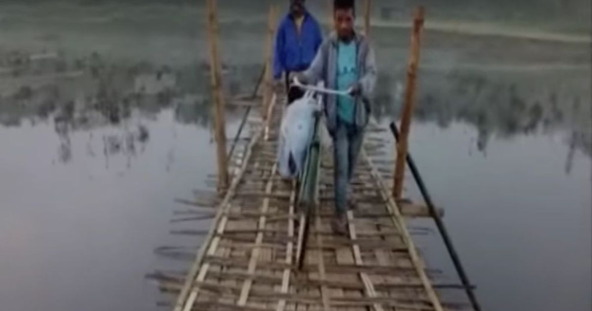 Assam man lugs body on cycle: Team probing village infrastructure falls in river as bridge collapses