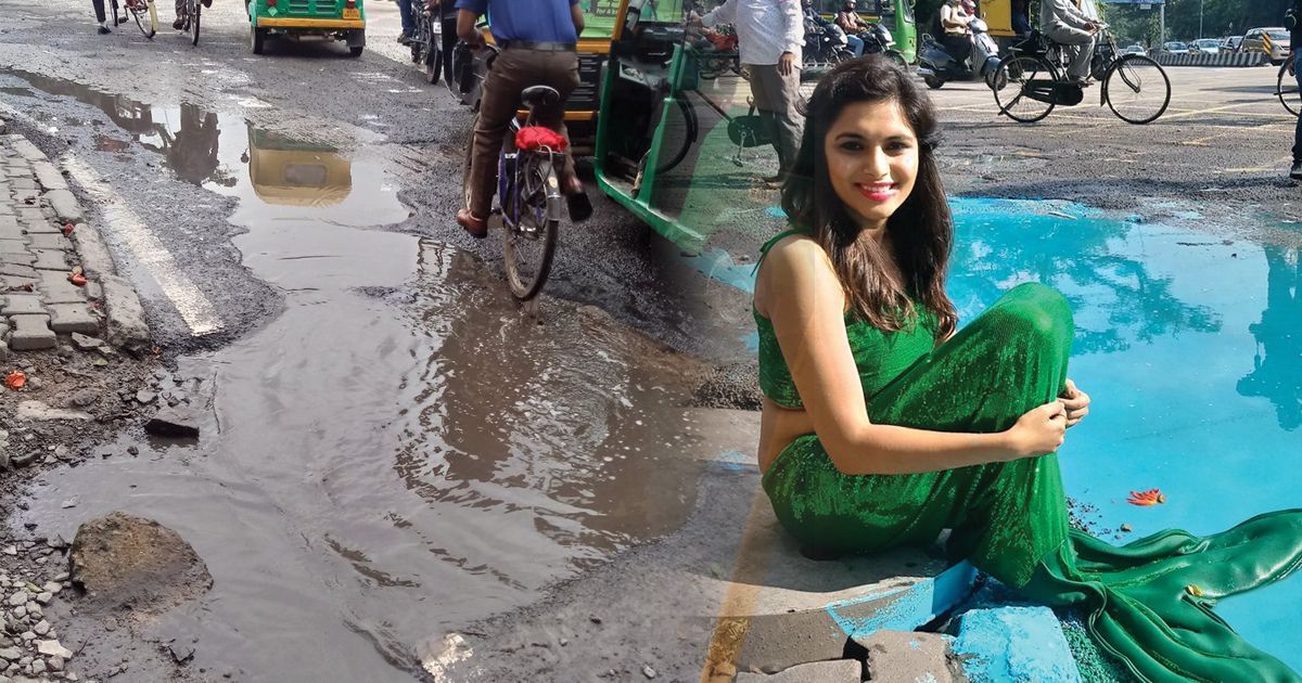 Mermaid emerging from a pothole pond in Bengaluru gets mixed reactions from Twitter users