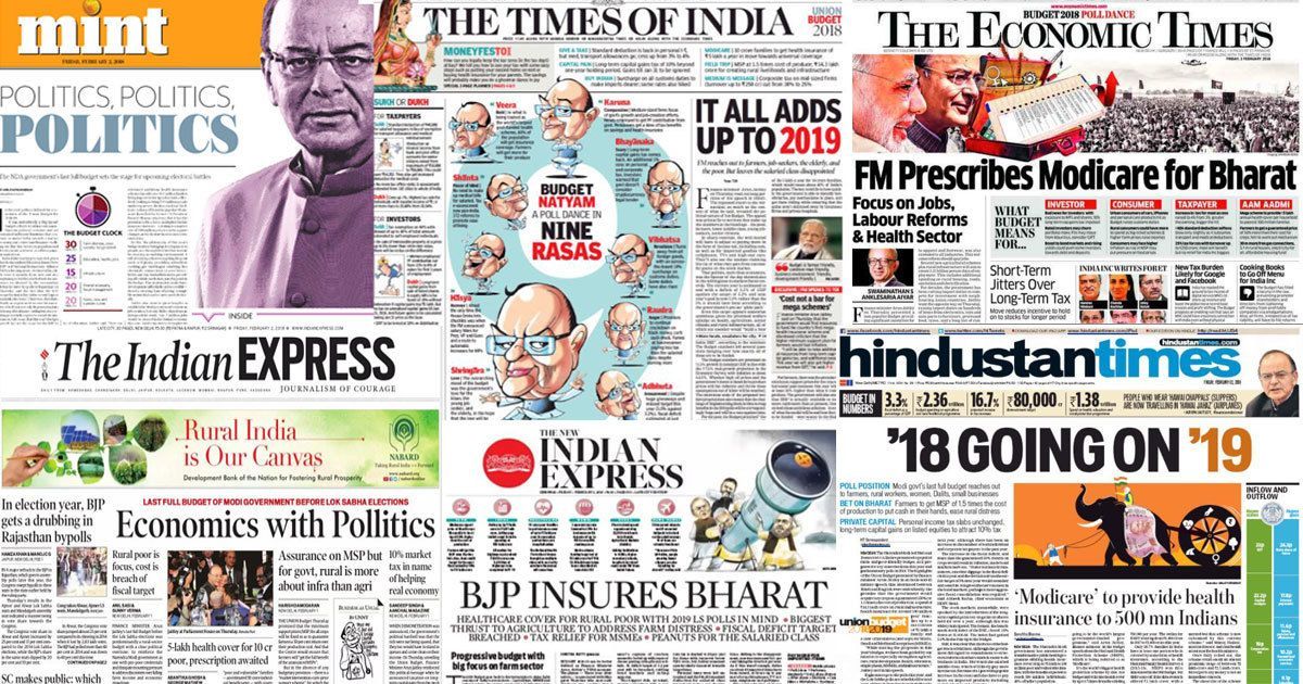 A poll dance called ‘Budget Natyam’: Front pages sniff ‘pollitics’ in Jaitley’s Budget before 2019