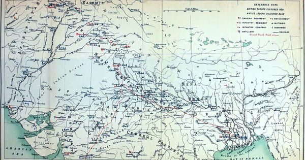 Indian Mutiny: Map showing position of troops on May 1, 1857. Image source: Wikimedia Commons Indian Mutiny: Map showing position of troops on May 1, 1857. Image source: Wikimedia Commons