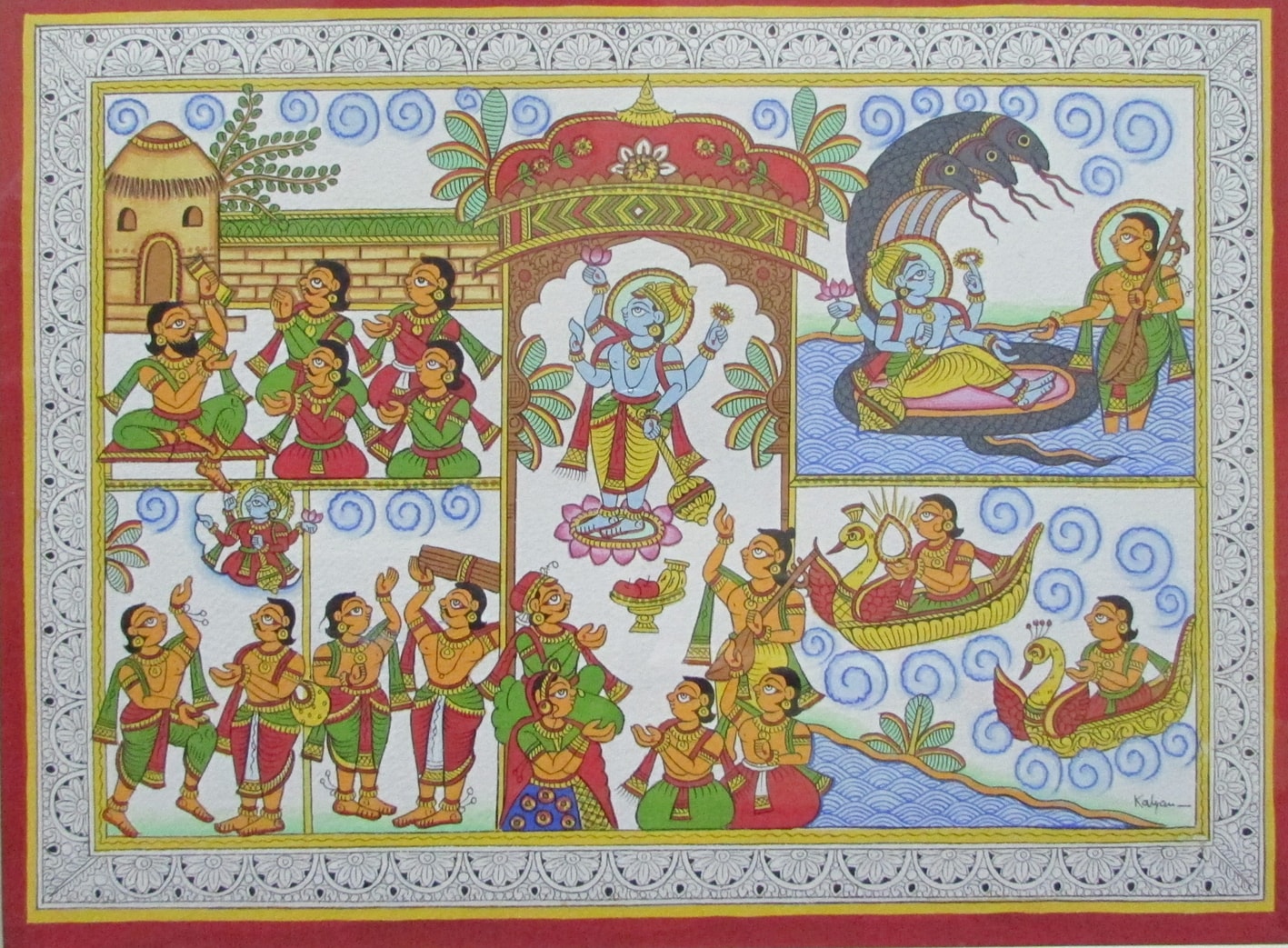 A phad painting depicting the Satyanarayan Katha. 