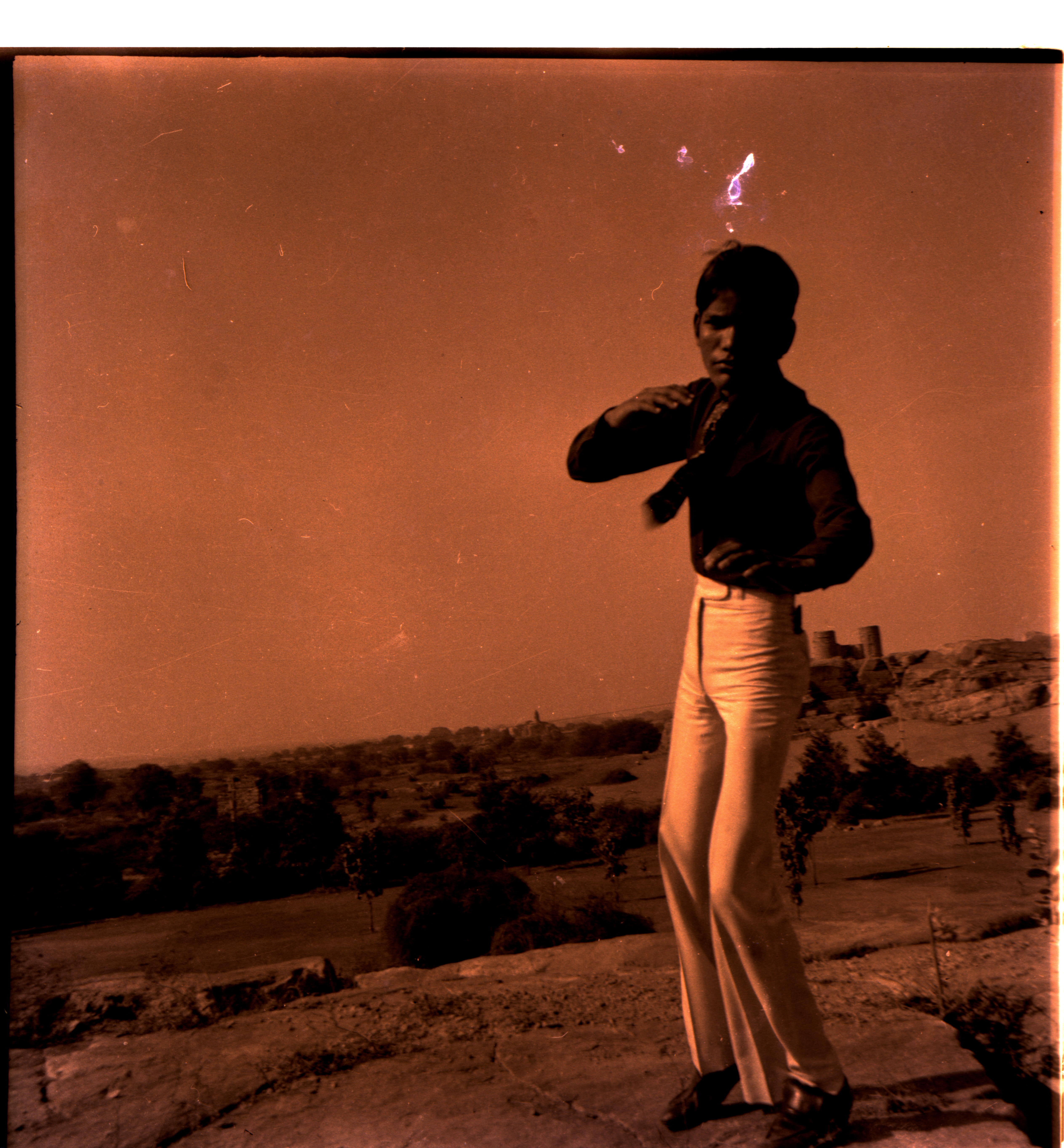 Mohammad Anwar posing opposite the spot where Jain temple Ahinsa Sthal stands today, 1970s (Courtesy: Mohammad Tohir) Mohammad Anwar posing opposite the spot where Jain temple Ahinsa Sthal stands today, 1970s (Courtesy: Mohammad Tohir)