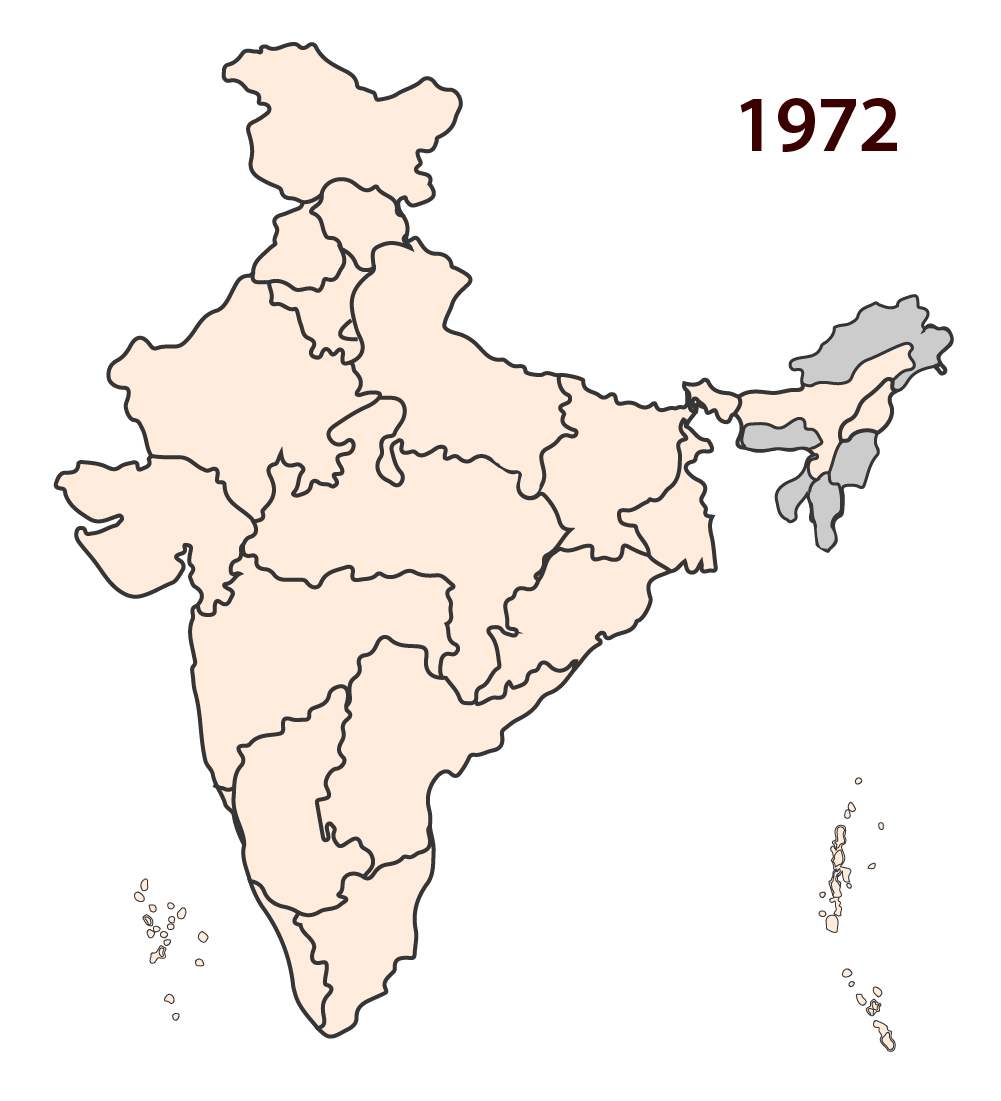 1972: North Eastern states are created. 1972: North Eastern states are created.
