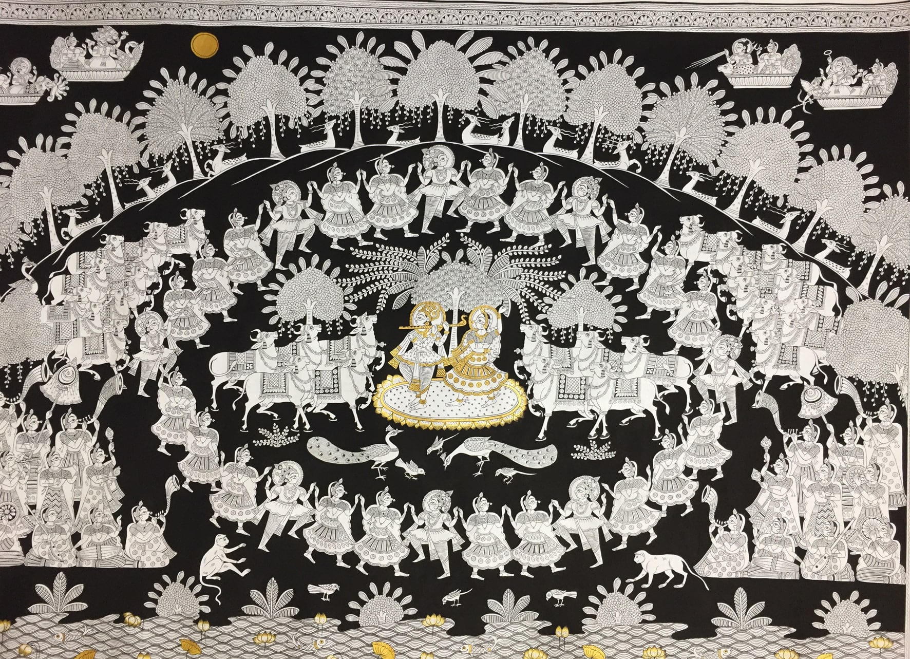 A phad painting depicting Raas-Leela. 