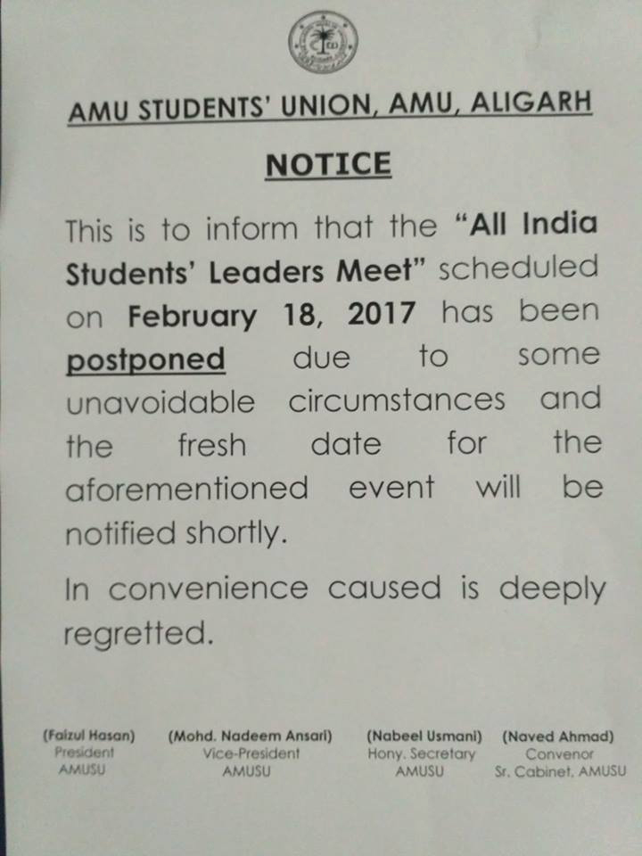 Notice announcing postponement of the leaders' meet Image credit: Facebook/ Faizul Hasan