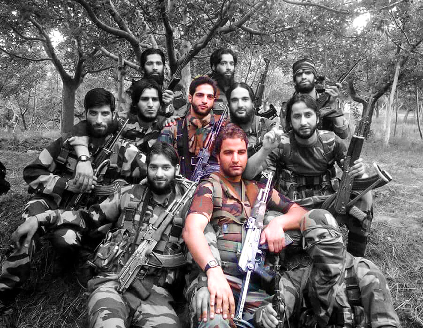 Subzar Bhat (in the front row), Burhan Wani (in the middle). Subzar Bhat (in the front row), Burhan Wani (in the middle).