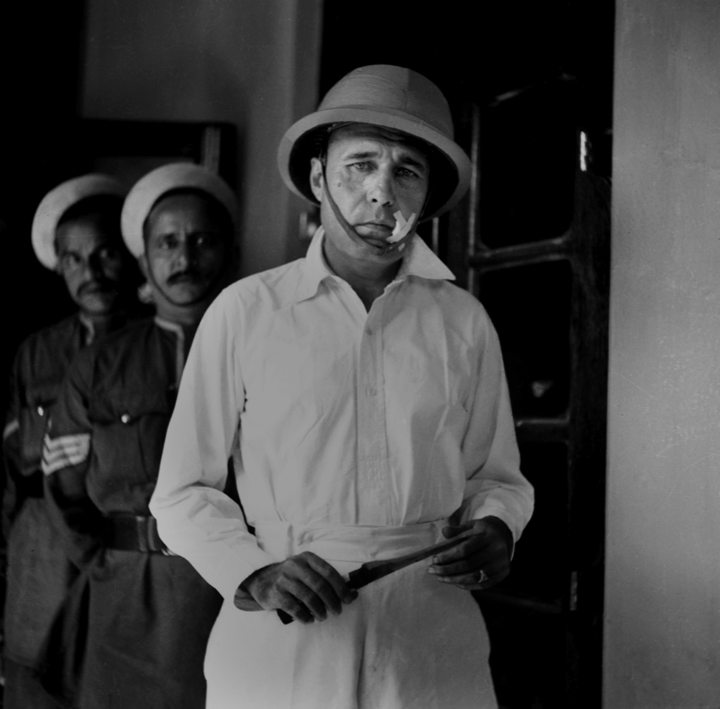 The police officer Jim Scott was stabbed in the face with a knife by a man who was allegedly a Thuggee. Bombay, India. Circa 1937. Image Courtesy: Photographs by Bert Scott, The Library of Birmingham, Jason Tilley collection MS-2965. Information: Jason Tilley, Coventry. The police officer Jim Scott was stabbed in the face with a knife by a man who was allegedly a Thuggee. Bombay, India. Circa 1937. Image Courtesy: Photographs by Bert Scott, The Library of Birmingham, Jason Tilley collection MS-2965. Information: Jason Tilley, Coventry.