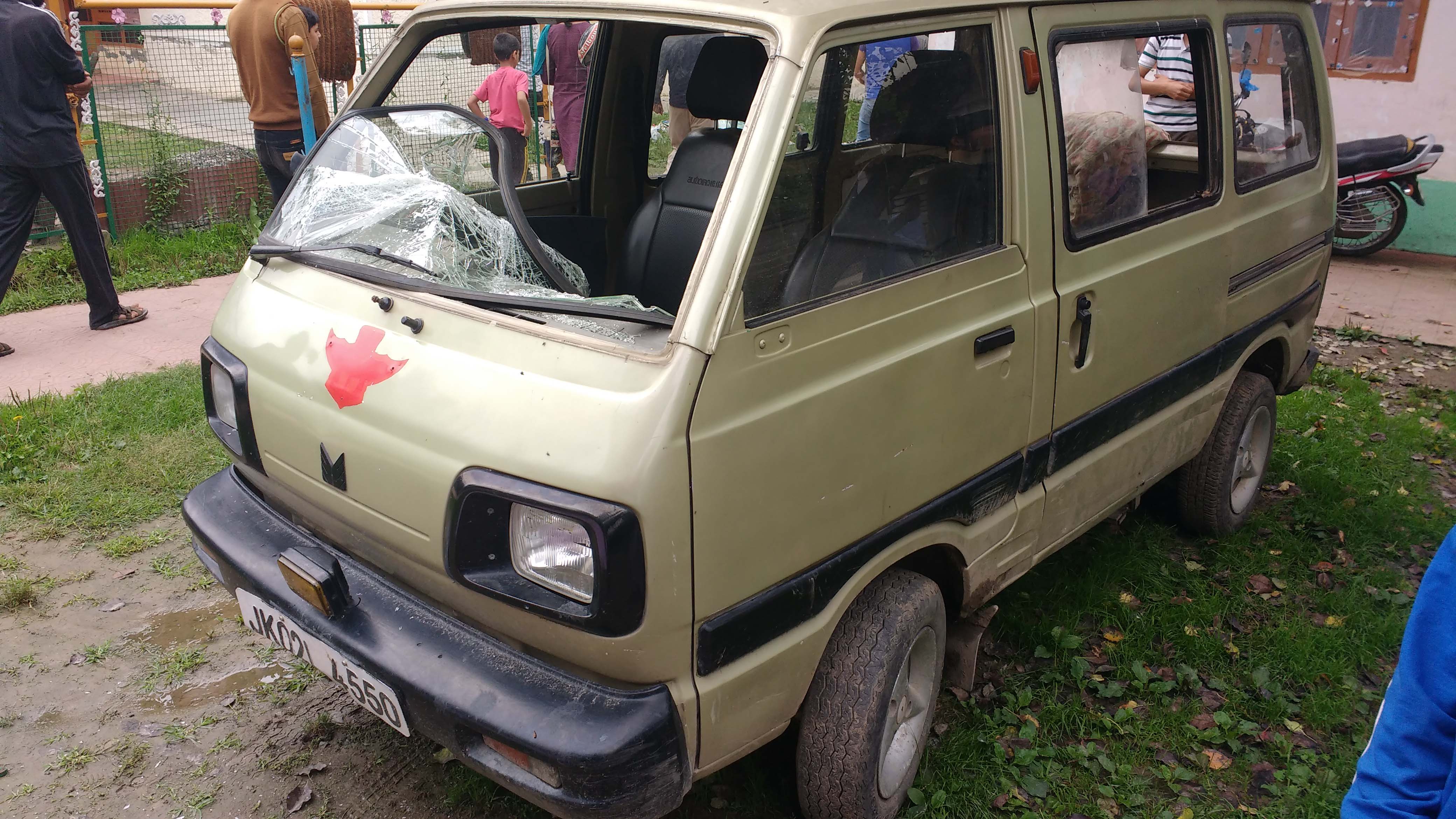 A damaged car in Farooq Ahmad's yard in Shar Shali village. (Photo credit: Rayan Naqash). A damaged car in Farooq Ahmad's yard in Shar Shali village. (Photo credit: Rayan Naqash).